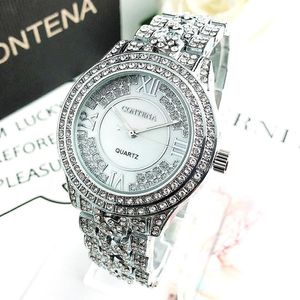 Armbandsur Contena 6449 Womens Watches Ladies rostfritt stål Sterling Silver Diamond Watch Water Resistant Quartz Wrist for Women 285i
