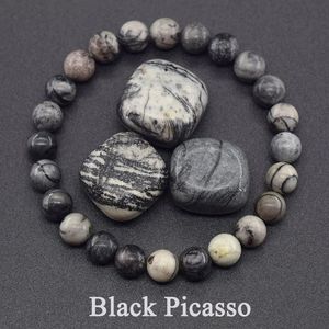 Geniune Natural Stone Bead Armband för män retro riktig svart picasso randpärlor smycken kvinnor rena själen gåva 240423