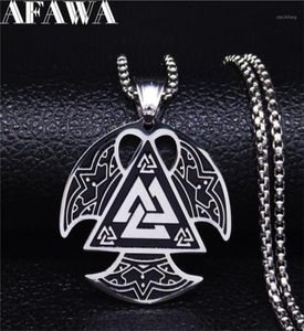 Afawa Nordic Viking rostfritt stål yxhalsband för män silverfärg stora halsband hängar smycken Gargantilla N4022S0211263807