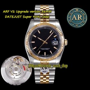 V2 Version ARF DATUM JUNG 36MM 116233 904L STAHL CALL CAL 3135 Automatisch 126233 126234 Herren Watch Black Dial Zwei -Ton -Jubilie -Gurt Uhr 207t