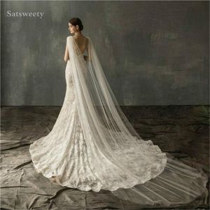 Veli da sposa di alta qualità morbido 1 strato Cathedral Wedding Veil con accessori cristallini White Ivory Cape 201M