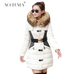 ファッション衣料毛皮フード付きジッパーロングスタイルの女性温かいコート冬のパーカーパッチワークベルトスリムパーカー濃い雪摩耗206298891