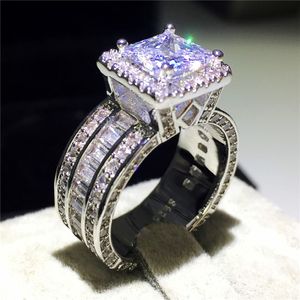 Neuer Vintage -Schmuck 925 Sterling Silber Ring Simuliertes Diamant CZ Stone Engagement Ehering Band Ringe für Frauen Männer Bestes Geschenk 241n