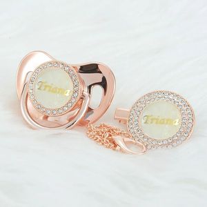 Miyocar Custom Qualquer nome Gold Pearl Bling Pacifier e chupeta clipe BPA Free Dummy Bling Gift Unique Baby Shower PS 240508