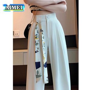 Women's Pants Capris Womens High Waist Wide Leg Straight Trousers Harajuku Long White Suits Tailoring Pants Korean Summer Clothes Style For Women Y240509