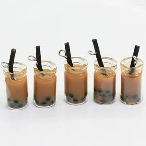 Decorative Flowers 50/100pcs Simulation Mini Milk Tea Cup With Straw Resin Charms Glass Bottles 2MM Hole For Miniature Doll House Access