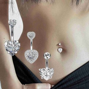 Navel Rings Classic Heart Zircon Belly Button Rings For Women Girls Navel Ring Surgical Stainless Steel Bar Fashion Body Piercing Jewelry d240509