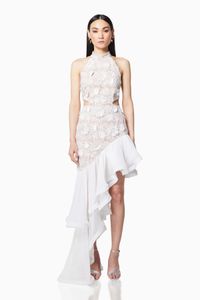 تصميم اللباس الفرنسي مع تصميم الأزهار ثلاثية الأبعاد ، نوبة رفيعة ، فستان ملفوف ، فستان عطلة غير منتظم للنساء