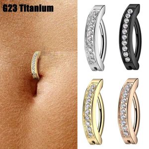 Pierścienie pępka 1PC Implant stopnia G23 tytanowa CZ Buzja Pierścień Pierścień przegrody Clicker Belly Click pępa pierścień zakrzywiona biżuteria do przebijania sztangi D240509