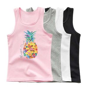 T-shirty Kolorowa kamizelka ananasowa bawełniany pojedynczy rękaw letnie dziecko t-shirt bez rękawów hawajskie ubrania dziecięce kawaii sport w vestl240509