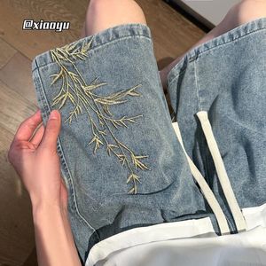 Ricami estivi shorts casual shorts uomini donne gamba larga hiphop fashion streetwear denim blueblackwhite 240430