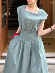 Casual Dresses Spring Summer Women Vintage Party Dress Sleeveless Slim Fold Birthday Prom Vestidos Female Solid Elegant Robe Clothes