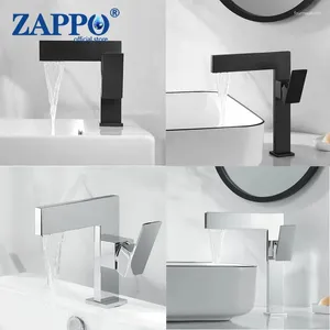 Torneiras de pia do banheiro Zappo Matte Black Ultra-fino Faucet Cachoeira Cachoeira Misturador de Lavatação Sólida Vanidade Tap