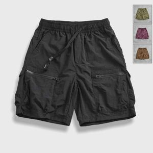 Men's Shorts Summer quick-drying shorts mens outdoor cargo multi-mouth bag trousers loose straight breathable beach five quarter pants Y240507
