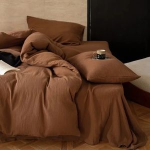 Cotton Linen Ultra Soft Comfortable 3Pcs Bedding set Solid Color 1Pc Duvet cover 2Pcs Pillowcases 240508