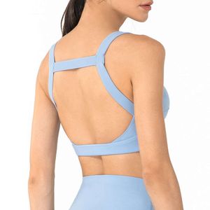 Lu Bra Yoga Align Tank Top Open Back Sports Bra for Women Sexy Sutout Strappy Longline Workout Crop Ank Op with Removable Padded Cups lemo