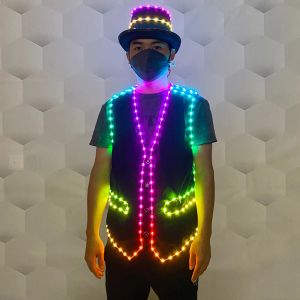 Hüte farbige LED Luminous Weste Hut Bar Kostüm Jacke DJ Singer Party Glowinthedark Supplies Tänzerin Bühnenbühne Kellner Kostüm