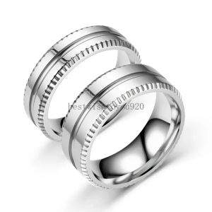 Rostfritt stål kreativt par ringband enkla glansiga ringar för kvinnor män bröllop band fina mode smycken