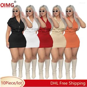 Party Dresses 10 Wholesale Summer Women Short Sleeve Dress Ladies Stand Collar Zipper Casual Sports Pockets Holiday Wear 9435