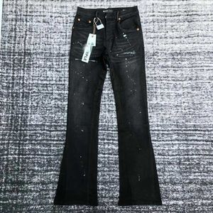 D89 lila högkvalitativa herrflare jeans nödställda motorcykel cyklist jean rock mager smalt rippat hål rand fashionabla orm broderi denim byxor