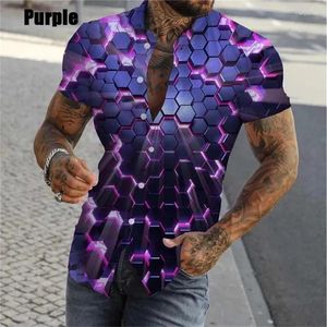 Men's Casual Shirts Personality Fashion Geometric 3D Three-dimensional Pattern Shirt Men Summer Short Sleeve Button Up Tops