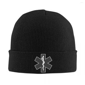 Berets EMS Paramedic Star of Life Knit Hat Beanie Winter Wart Fashion Caps Men Women Homps Drop Expensities Hats Sclves Glo DHJW0