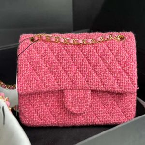 Designer shoulder bag handbag The latest popular pink soft woolen denim light gold and sier hardware chain accessories perfectly combines with lambskin