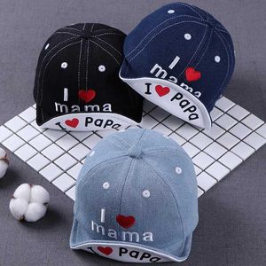 Caps Hats Baby Denim Baseball Hut Ich liebe Mutter Sommerhut Kinder Sun Boy and Girl Letters Childrens Hut D240509