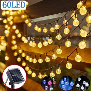 Güneş kristal küre LED String Lights 60 LED 8 Aydınlatma Modu IP65 Peri Işık Noel Çelenk Bahçe Partisi Dekoru 1 PC/2PCS 240423