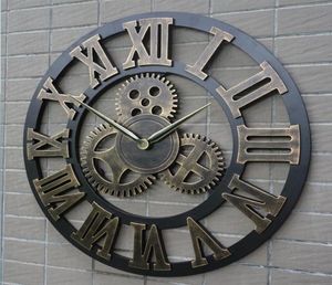 Retro Industrial Gear Wall Clock Decorative Hanging Clock Roman Numeral Wall Decor Quartz Clocks Home Decor8374202