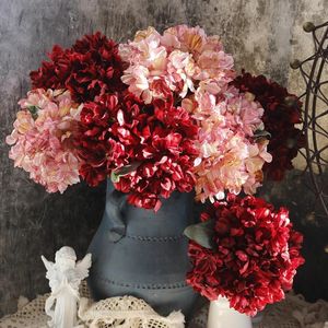 Decorative Flowers 35cm Oil Painting Colors Hydrangea Artificial Peony High Quality Bouquet Large Fake Flower Home Wedding Decoration