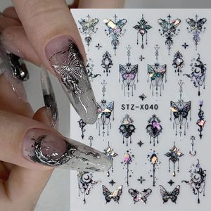 Adesivos de unhas de borboleta preta metálica 3d encharms escuros sliders lace tinta de tinta de sonho de sonho lua coração star fomla dicas de manicure 240509