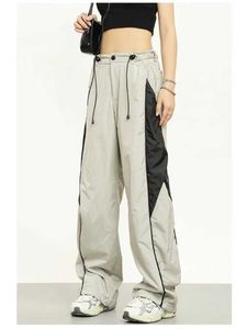 Kvinnors byxor Capris Houzhou vintage lapptäcke Beige Sweatpants Women Y2K Retro Strtwear Wide Leg Sports Pants Oversize Wstgy Style Baggy byxor Y240509