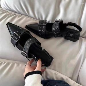 Casual Shoes Fashion Point Toe Ladies Mules 2024 Gothic Chunky Heel Women's Sandals Street Style Medium Punk Vintage Sandal