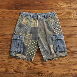 Men's Shorts Stylish cargo denim shorts mens loose summer do old wash casual mid-length pants five quarter pants Y240507