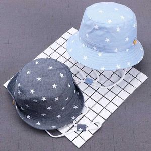 Cappelli Cappelli Nuovo cappello da secchio per bambini estivo bambino in denim in cotone per bambini morbido cappello di cotone cappello di cotone boy and girls star sun hat d240509