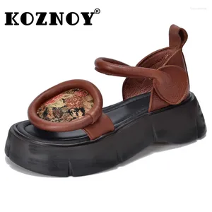 Sandalen Koznoy 5 cm Stretch Stoff echte Leder Frauen Moccasins Sommer Loafer Rome Britische Plattform Keil Mary Jane Haken Schuhe