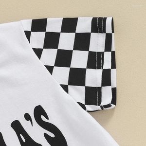 Kläderuppsättningar småbarn pojkar sommarkläder mamas pojke checkerboard korta ärm t-shirts toppar och elastiska midjeshorts kläder