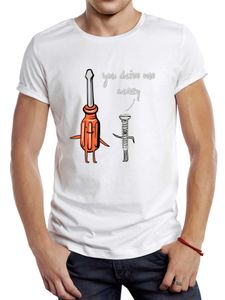 Men's T-Shirts THUB Funny You Drive Me Crazy Pun Humor Men T Shirt Graphic Art Screwdriver And Screw Sport Cloth Retro Tops Hipster T Y240509