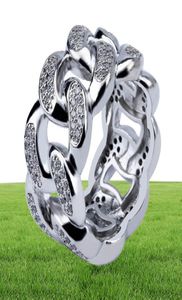 Hip Hop Cuban Link Pierścień łańcucha sześcienna z cyrkonu miedź miedź złota srebrna kolor platowane pierścienie męskie biżuteria 3857386