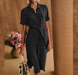 Sukienki Women Franche Sezane Vintage Polka Dot Lace Up Shirt Dress1325143