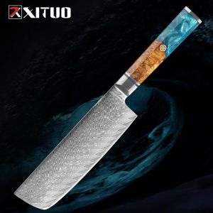 Faca Nakiri 7 polegadas Faca de cozinha japonesa Nakiri Faca Damasco Aço Faca Vegetal Mão de Cozimento Forjado Faca