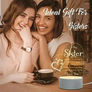 Ночные огни 1pc 3D Light Loving Girl's Blessing Words Акриловая атмосфера светодиодная подарок для сестер