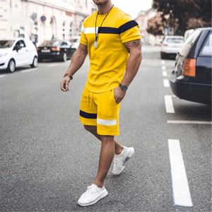 Herrspårspår 3D Casual Mens T-shirt Set Summer Beach Shorts Sportkläder för manliga överdimensionerade kläder Kort SLVE Kort kostym Män T-shirtdräkt T240509