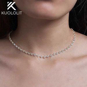 Kedjor Kuololit Solid Gold Moissanite Necklace for Women 14k 10K 9K Gold 925 Silver Chain Halsband för förlovning Julklappar D240509