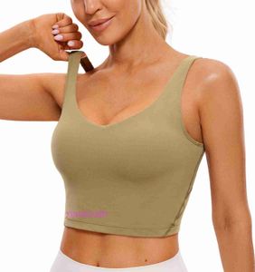 Designer Lul Yoga -Outfit Sport Bras Frauen High Support Yoga Butterluxe Womens V -Neck Long Sports BH - gepolsterte Übung Open Navel Tank Top eingebaut in