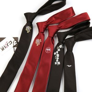 Mens Skinny Ties Black Red Polyester Silk Floral Jacquard Narrow 5cm Necktie Neck Tie Party Gravata Men Ties Business Wedding 244Z