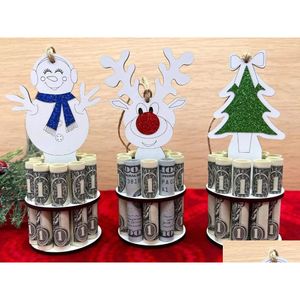 Decorazioni natalizie in legno unico per contanti Porta del regalo Ornamenti renne Snowman Tree Desktop Hanging Drop Delivery Dh7sb Dh7SB