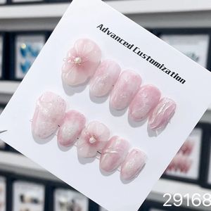 Handmade Pink Press on Nails Korean Y2k Fairy Short Reusable Adhesive False Nails with Design Acrylic Artificial Manicure Girls 240509
