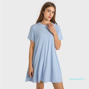 2024 New sport Yoga Dresses Sports Dress High Quality Nude Feeling Skin-friendly pleated loose yoga French round neck casual outer wear